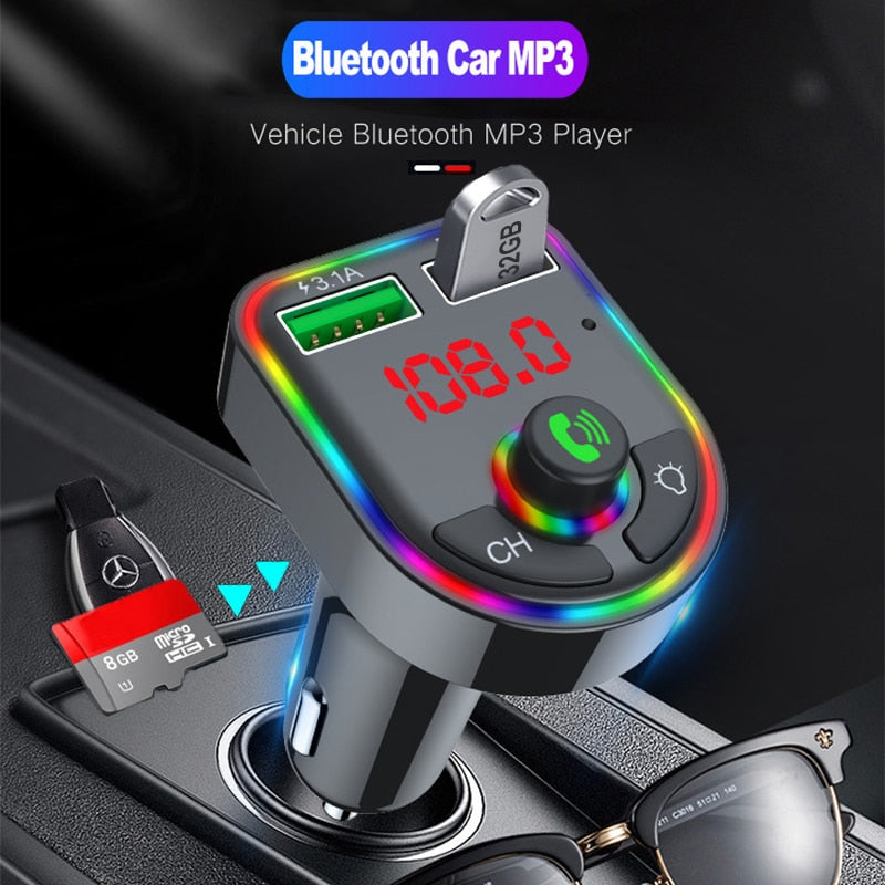 Transmissor Bluetooth 3 em 1 5.0 FM para  Carros, Receptor áudio mãos-livres sem fios, Carregador Rápido  Duplo 3.1A com entrada USB.